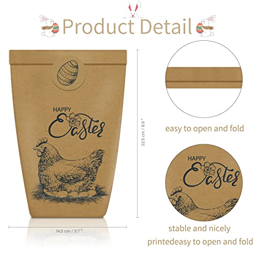 12 Bedruckte Tüten zu Ostern mit Hasen, Ostereiern und Frohe Ostern, Blumen und Küken - ideale Geschenkidee oder Oster Dekoration mit Holzklammern, DIY Osternest zum Basteln und Verschenken