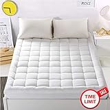 WARM HARBOR Mattress Pad Cover King Size Mattress Topper with 18” Deep Pocket Pillowtop Overfilled 100% 300TC Cotton White Bed Topper (Down Alternative)