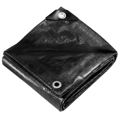 COVALL Waterproof Tarpaulin 115 g/m² 3 x 4 m Black Tear-resistant Anti-UV with Metal Eyelets Multipurpose for Camping, Garden, Car and Trampoline
