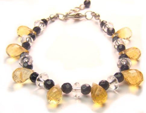 Wagga Shop BA6298F Natural Citrine Briolette Shape with Onyx and Clear Quartz Findings Bracelet, Women Bracelet