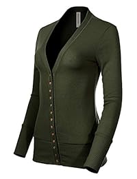 Design by Olivia Women's Soft Basic V-Neck Snap Button Down Knit Cardigan