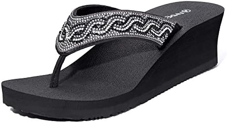 Amazon.com | Women's Rhinestone Wedge Flip Flops Platform Slip On