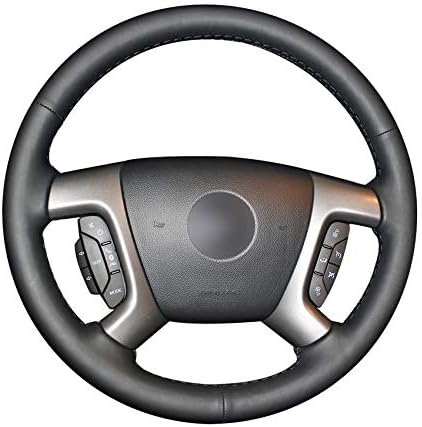 HCDSWSN Black Genuine Leather Steering Wheel Covers for Chevrolet Captiva 2007-2014 Silverado GMC Sierra 2007-2013