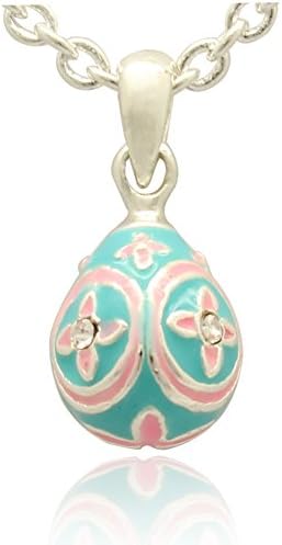 MYD Jewelry Silver Plating Mini Faberge Egg Pendant Necklace (Silver 4)