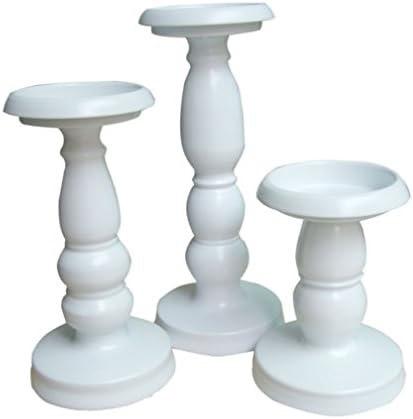 White Candle Holders Centerpiece Pillar Candlestick Holders Set of 3