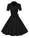 ACEVOG Women s Deep V Neck Elengant Bow Vintage Casual Evening Dress With Bow Belt Black Large