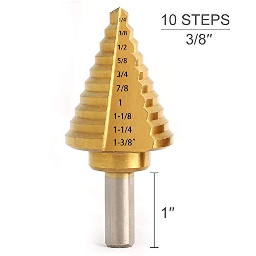 COMOWARE Step Drill Bit Titanium Coated, Double Cutting Blades, High