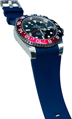 20mm Vulcanized All Blue Rubber Flared Strap/Band for Rolex Watches 116610, 116622, 126710