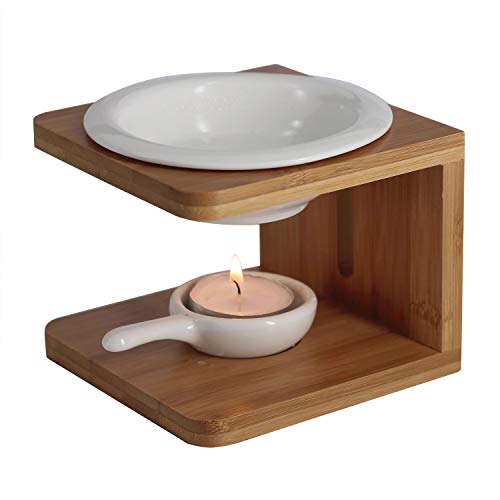 Singeek 100ML Ceramic Tea Light Holder,Essential Oil Burner Candle Aroma Diffuser For Spa Yoga Meditation (wood)