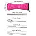 Wayber 4 Pcs Portable Stainless Steel Camping Flatware Set (Knife Fork Spoon Chopsticks) with Lightweight Soft Neoprene Case, Eco-Friendly Ideal for Traveling/Party/Business Trip/Office (Pink)