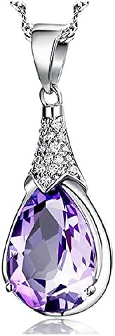 Amethyst Necklace, Wonvin 925 Silver Plated Gemstone Purple Pendant Necklace Women Jewelry