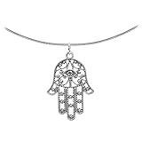 Body Candy Ancient Hamsa Hand Pendant Choker Necklace, 17.5