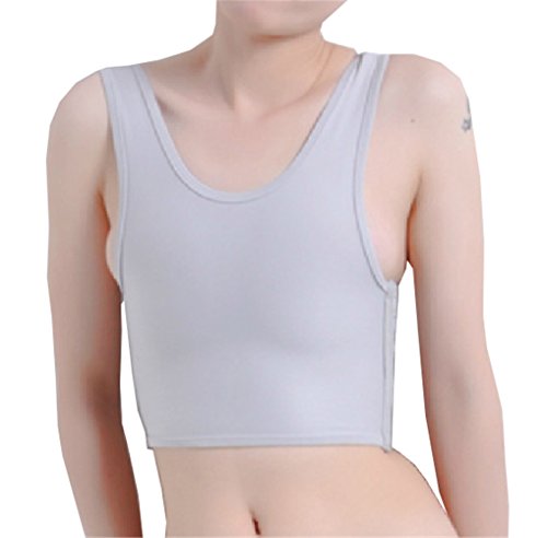 Breathable Super Flat Les Lesbian Tomboy Compression 3 Rows Clasp Chest Binders (Small, Grey)