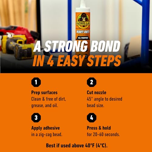 Gorilla Heavy Duty Construction Adhesive, All Weather Indoor & Outdoor, Paintable, Gap Filling, Non-Foaming, 9oz/266mL, Cartridge, White, (Pack of 1)