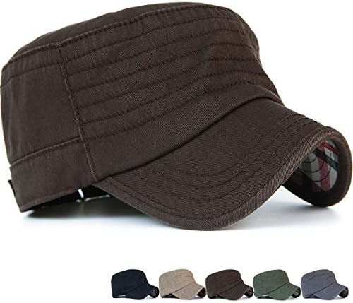 Rayna Fashion Men Washed Denim Cotton Flat Top Hat Military Army Cadet Cap