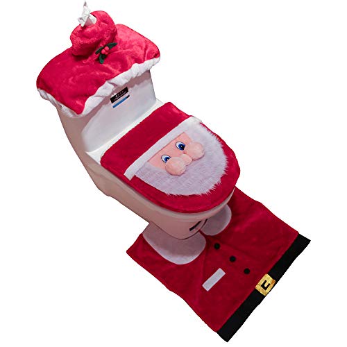 Auoinge Christmas Bathroom Sets, Cute Santa 3D Nose Plush Toilet Seat Cover Rug Set …