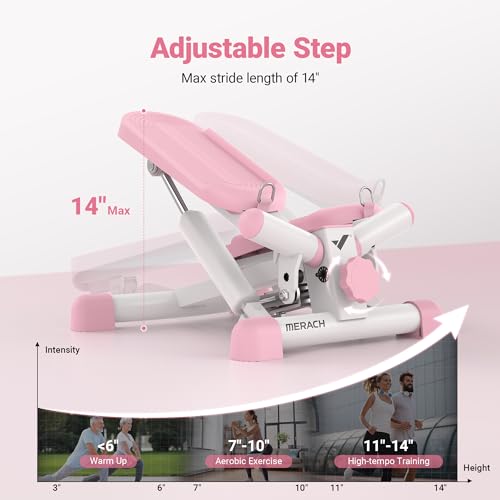 MERACH 2-in-1 Mini Stepper for Home Exercise Step, Mini Stepper 150kg with LCD Monitor, Up-Down Swing Stepper with Power Ropes for Leg/Arm/Butt Training Stairmaster Exercise&Fitness Equipment