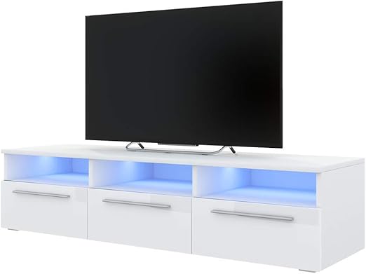 Selsey Lavello Tv Lowboard Stehend In Weiss Matt Mit Weissen Hochglanz Fronten Und Led Beleuchtung 140 Cm Amazon De Kuche Haushalt