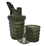 Grenade Shaker Bottle | Protein Cup with Storage Compartment | Leak Proof Strainer Included | BPA Free Sports Bottle | Pill Slots | Army Green, 20oz