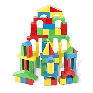 Melissa & Doug Wooden Building Set – 100 Blocks in 4 Colors and 9 Shapes