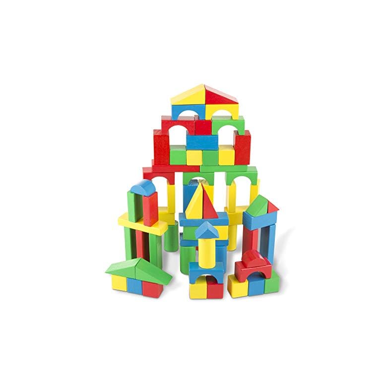 Melissa & Doug Wooden Building Set – 100 Blocks in 4 Colors and 9 Shapes