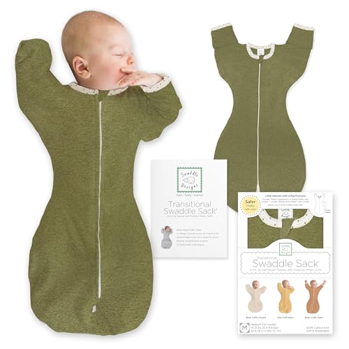 SwaddleDesigns Transitional Swaddle Sack, Arms Up Half-Length Sleeves & Mitten…