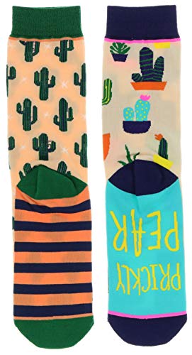 Woven Pear Women's Can't Touch This Cactus Theme Crew Socks (2Pr), Cotton Blend