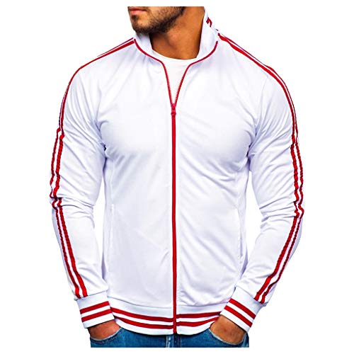 iYYVV Fashion Mens Autumn Winter Zipper Sportswear Patchwork Jacket Slim Long Sleeve Coat White