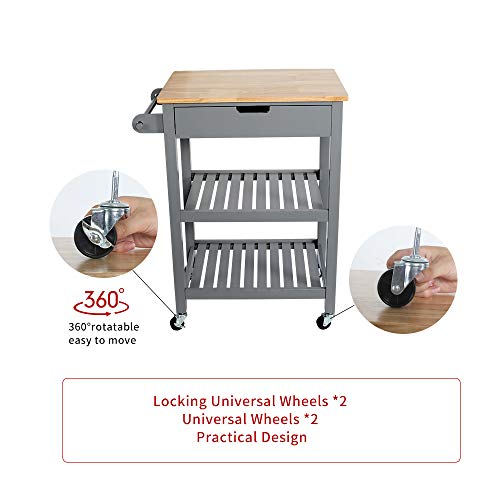 U-Eway Kitchen Rolling Island,Bar Serving Cart on Wheels,3 Tiers Wine Tea Beer Shelves Holder with Drawer,Trolley with Storage for Dining Rooms Kitchens (Grey) - Thumbnail 4