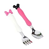 Baby Kids Fork and Spoon Set Toddler Stainless Steel Flatware with Cartoon Handle Blue Fork Pink Spoon