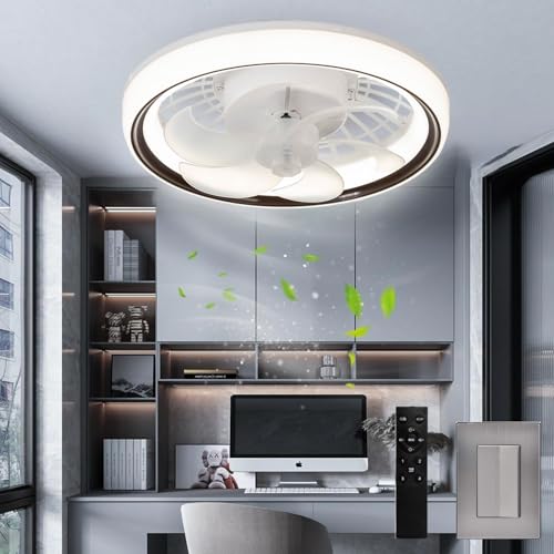 Megaluz LV34W13 Ventilador de techo con luz led y control remoto, 13”, luz blanca fría, neutra y cálida, 6 aspas desmontables, Abanico de techo enchufe E27, 4 velocidades y motor silencioso (Blanco).