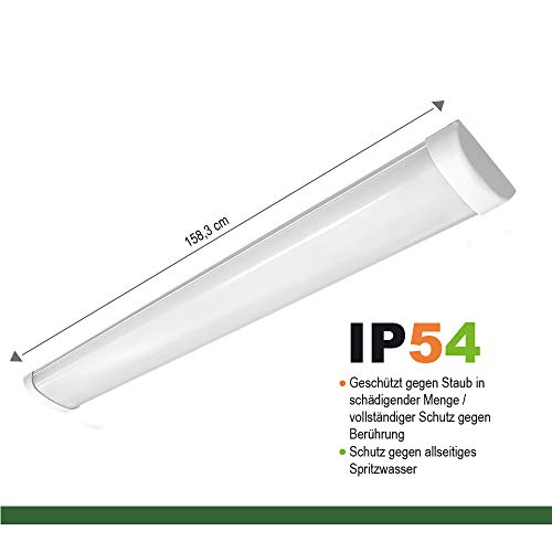 ELG Leuchten Aufbauleuchte Feuchtraumleuchte 150cm 2-flammig inkl. 2x24W Hochwertige Glas LED Röhren 6500K Tageslicht… – Bild 3