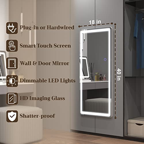 FENNIO Full Length Mirror with Lights 40"X18" LED Over The Door Full