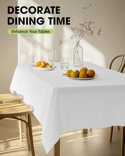 2 Pack Rectangle Table Cloth 60" x 102" – Durable Polyester Tablecloth Offers Reusable & Washable Protection, Ideal for Outdoor Party, Picnic, Wedding, Banquet and Birthday (White, 60"x102")