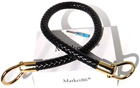 market86 13mm Width DIY Handbag Accessories Braided Pu Leather Purse Handles Handbag Replacement Straps Detachable Bunckles Length 23.6 Inches (Black)