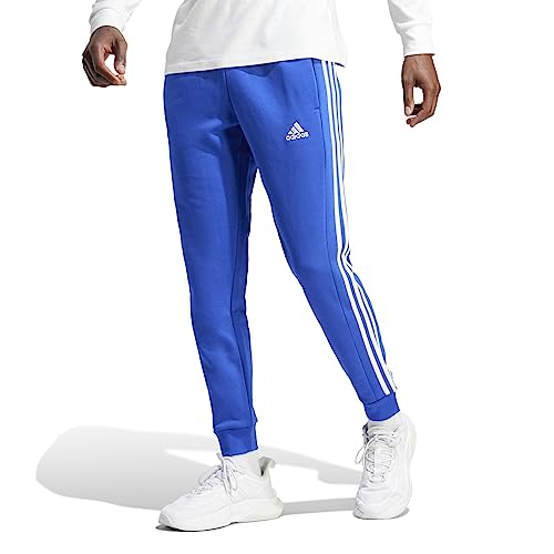 Adidas Mens Essentials Fleece 3-Stripes Tapered Cuffed Pants, Semi Lucid Blue,…