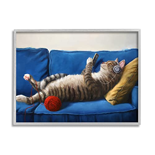 Stupell Industries Cat Couch Relaxing Red Yarn Ball Pet Portrait, Design by Luc…