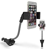 Car Phone Holder, Te-Rich Car Mount Dual USB Charger Cigarette Lighter Holder and 360 Degree Rotation (3.1A, Flexible Gooseneck, Adjustable Non-slip Cradle) for iPhone Samsung Android Smartphones