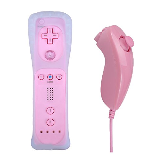 Poulep 1 Pack Gesture Controller and Nunchuck Joystick with Silicone Case Compatible for Nintendo Wii Wii U Gamepad Console (Pink) Poulep 1 Pack Gesture Controller and Nunchuck Joystick with Silicone Case Compatible for Nintendo Wii Wii U Gamepad Console (Pink)