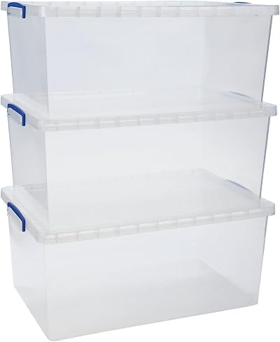 Really Useful Box Nestable 62 Litre Clear Storage Box Pack of 3