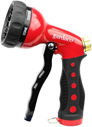 Garden Hose Nozzle EASY GRIP Water Hose Spray Nozzle - Heavy Duty All Metal With 8 Adjustable Patterns - Your Durable Hand Held Home And Garden Sprayer - High Quality Solves All Your Watering Needs