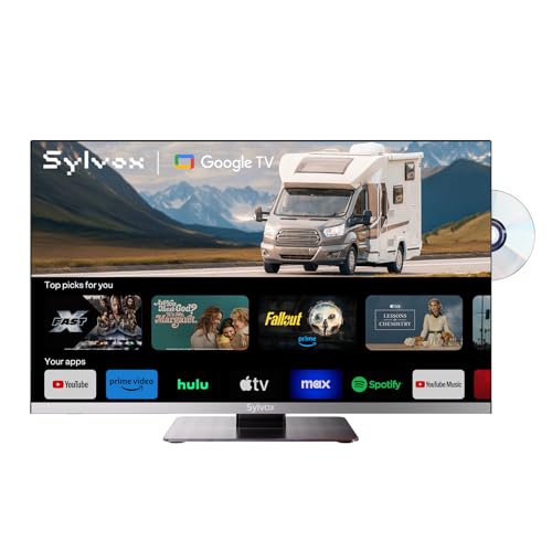SYLVOX Smart Google TV 24" (60cm) for Camper | 1080P | Integrated DVD Player, 12 Volt Televisions Adapter, Triple Tuner DVB-T2/S2, USB, HDMI, Ideal for Caravans, Trucks