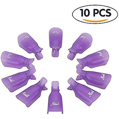 10Pcs Acrylic Nail Art Polish Remover Wrap Cleaner Clip Caps ,Nail Soak Off Cap Clip Nail Art UV Gel (Purple)