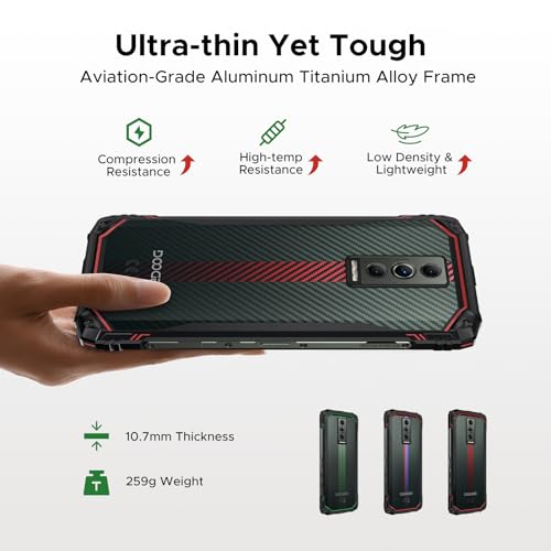 DOOGEERugged Blade 10 Energy Rugged Smartphone, 6150mAh Android 15 Rugged Phone with 24GB RAM+128GB ROM, 10.7mm ultra-thin, 6.56 inch 90Hz, 16MP+8MP, 3 Cards Slots, Widevine L1, Face ID, NFC