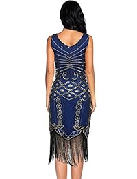 1920 Vestidos para las Mujeres V Cuello Brillante Lentejuelas Flapper Gran Gatsby Flecos Vestido de Cóctel