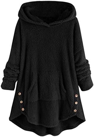 LENXH Women's Sweater Button Blouse Hooded Pullover Sweater Plush Jacket Winter Sweater Warm Jacket Fashion Sweater
