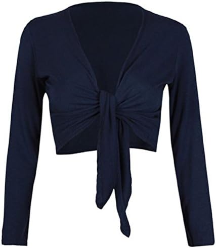 Miss High Street Womens Plain Long Full Sleeves Front Tie Knot Shrug Stretchy Cardigan Top