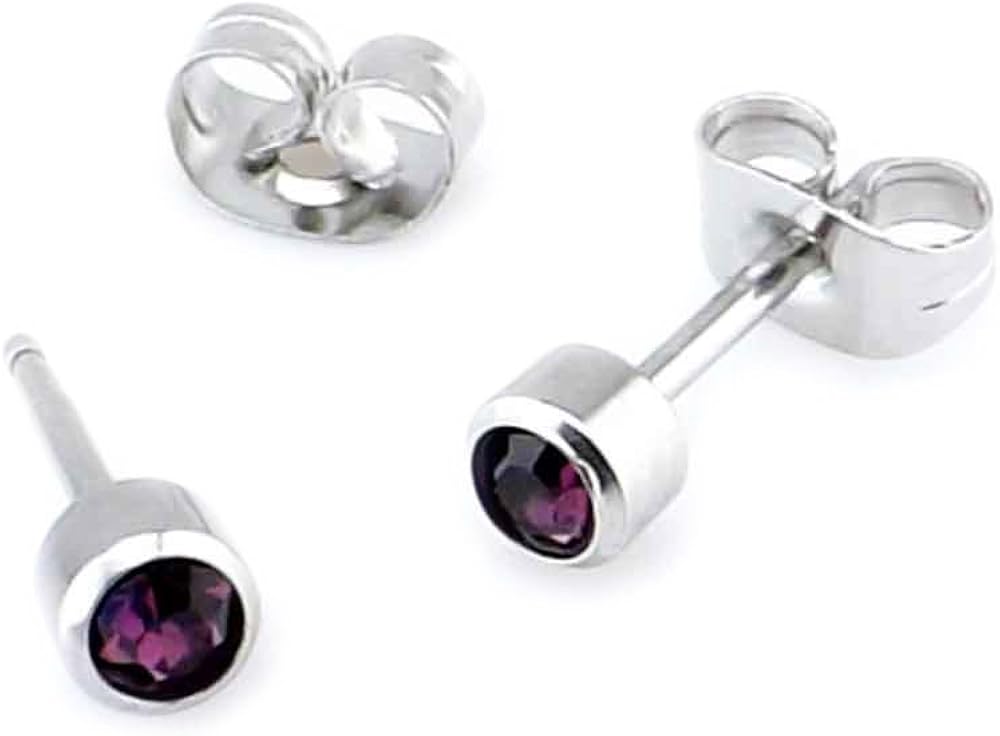 Gemini body jewellery Amethyst Crystal gem Surgical Steel Stud Earrings