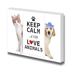 Canvas Wrap Wall Art - Keep Calm and Love Animals| Modern Wall Art Stretched Canvas Prints Ready to Hang - 16" x 24"