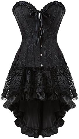 pohiya Women's Sexy Brocade Overbust Corset Skirt Set,Lace Up Corset Dresses Plus Size(2 Pcs)